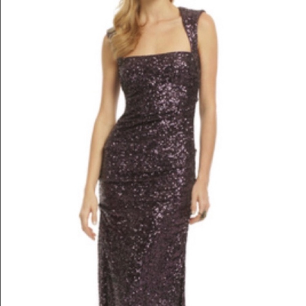 Sold! BNWOT Purple size 0 Nicole Miller sequin gown